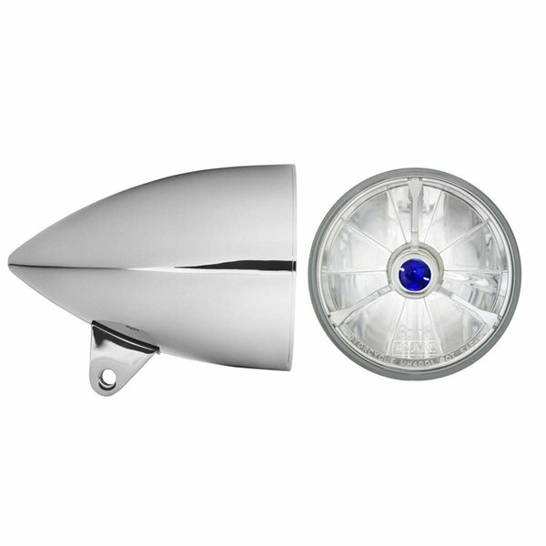 Newalthlete 4.5 in. Smooth Headlight Bucket, Chrome with T40743 PC Tribar Blue Dot NE3002267